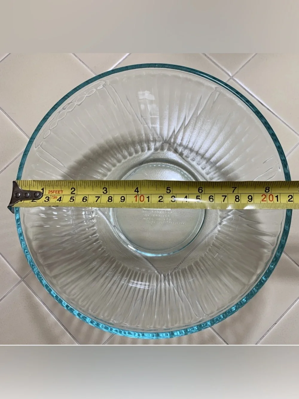 Pyrex 7403 S Clear Ribbed 10 Cup Mixing Bowl Made In USA 2.5L Green Tint Vintage